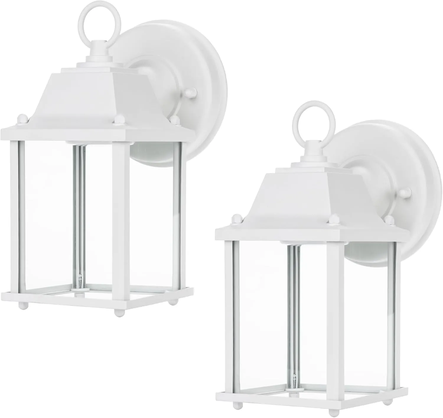 LIT-PaTH Outdoor LED Wall Lantern, Wall Sconce as Porch Light, 9.5W 800 Lumen, Aluminum Housing Plus Glass, 5000k-Matte White Finish, 2-Pack
