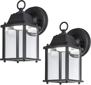 LIT-PaTH Outdoor LED Wall Lantern, Wall Sconce as Porch Lighting Fixture, 5000K Daylight White, 9.5W 800 Lumen, Aluminum Housing Plus Glass, Black Finish, 2-Pack