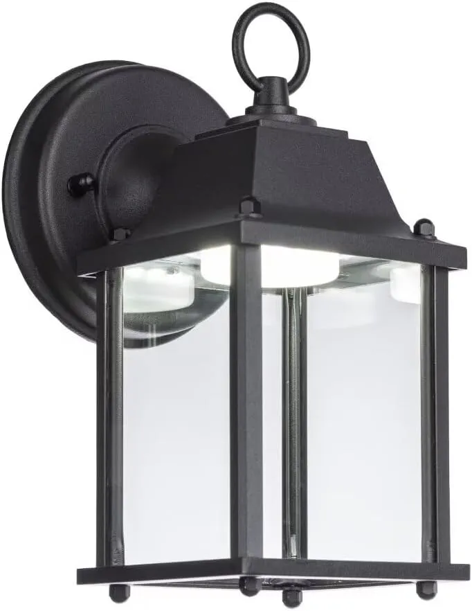 LIT-PaTH Outdoor LED Wall Lantern, Wall Sconce as Porch Lighting Fixture, 5000K Daylight White, 9.5W 800 Lumen, Aluminum Housing Plus Glass, Black Finish, 2-Pack