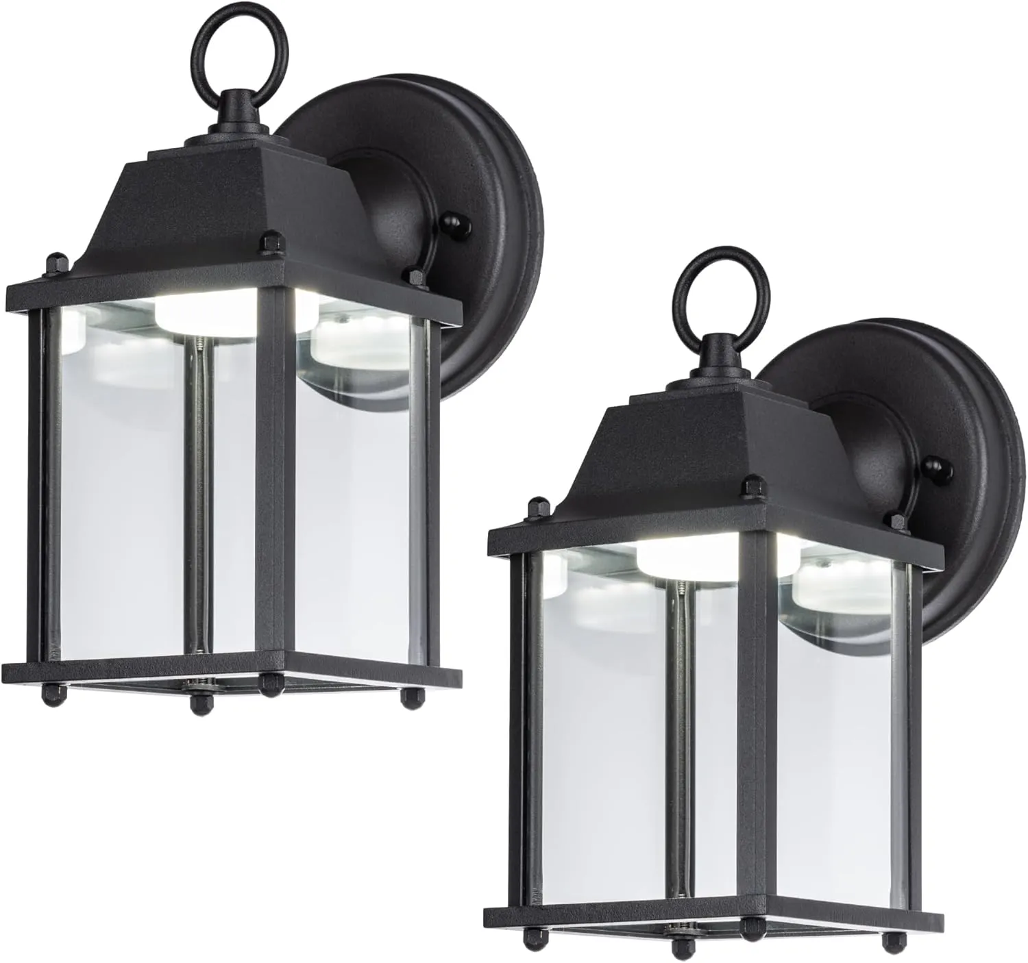 LIT-PaTH Outdoor LED Wall Lantern, Wall Sconce as Porch Lighting Fixture, 5000K Daylight White, 9.5W 800 Lumen, Aluminum Housing Plus Glass, Black Finish, 2-Pack