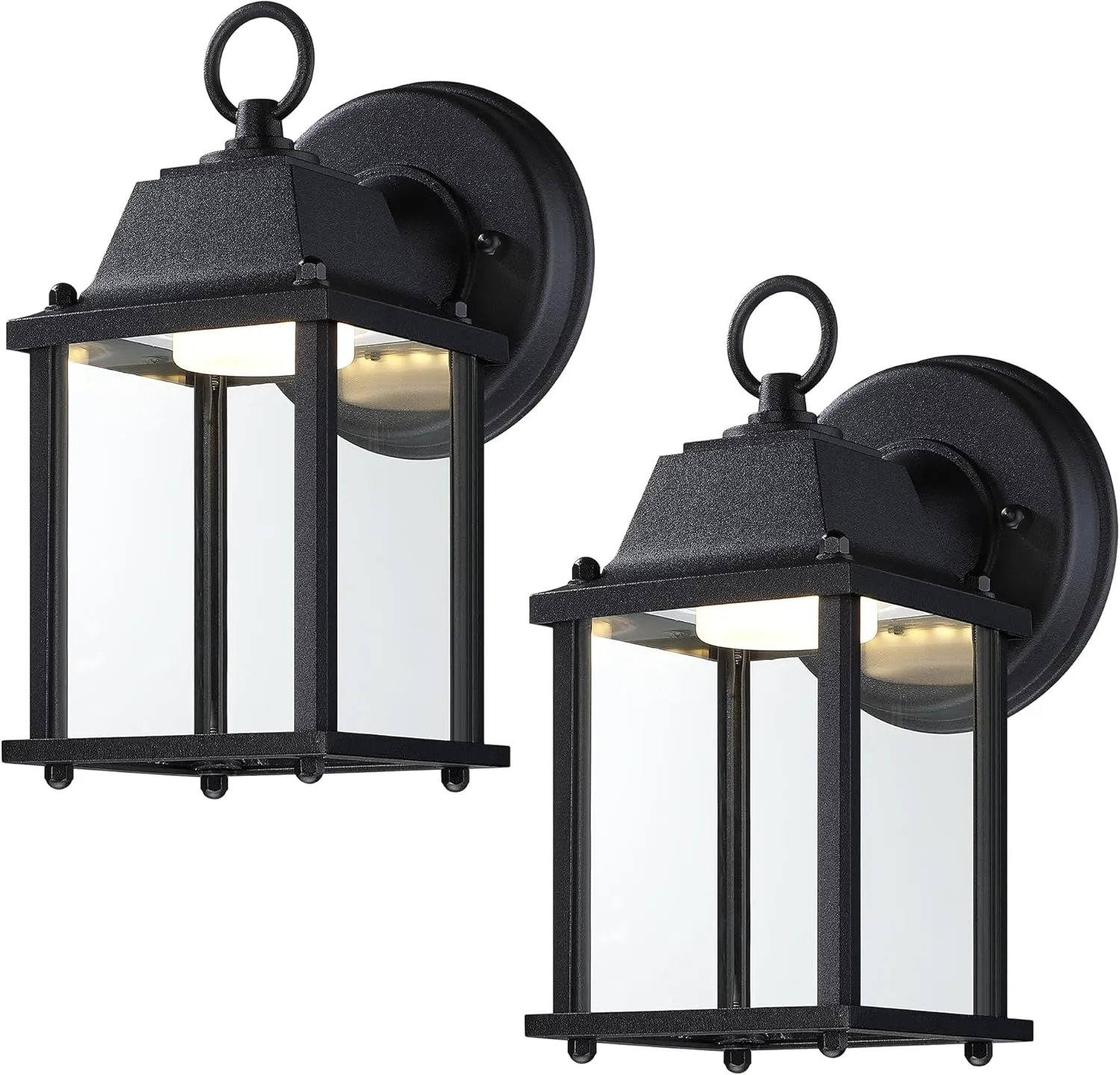 LIT-PaTH Outdoor LED Wall Lantern, Wall Sconce Exterior Porch Lighting Fixture, 3000K Warm White, 9.5W 800 Lumen, Aluminum Housing Plus Glass, Black Finish, 2-Pack