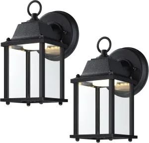 LIT-PaTH Outdoor LED Wall Lantern, Wall Sconce Exterior Porch Lighting Fixture, 3000K Warm White, 9.5W 800 Lumen, Aluminum Housing Plus Glass, Black Finish, 2-Pack