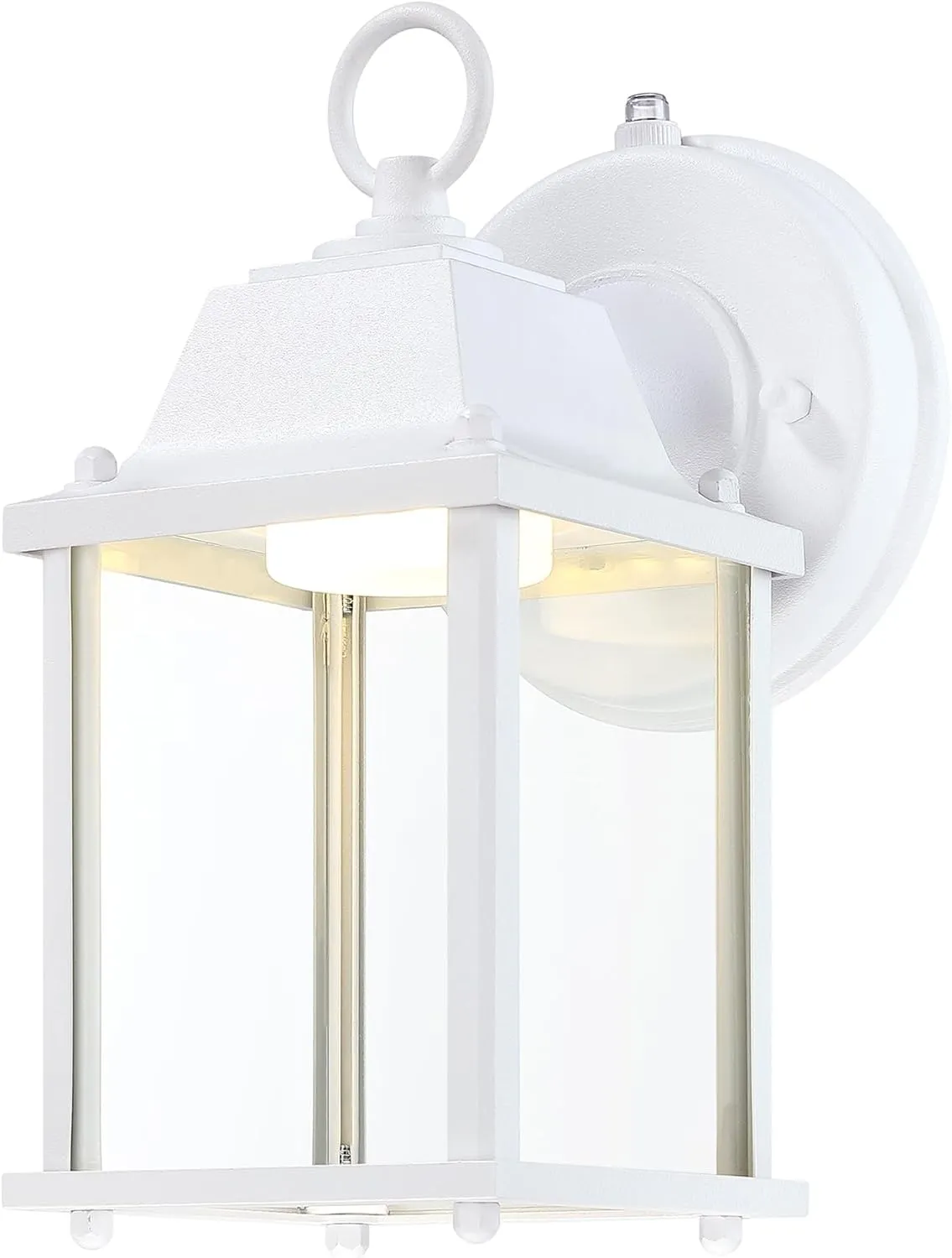LIT-PaTH Small Outdoor LED Wall Lantern with Dusk to Dawn Photocell, 3000K Warm White, 9.5W, 800 Lumen, Aluminum Housing Plus Glass, Outdoor Rated, 1-Pack, White