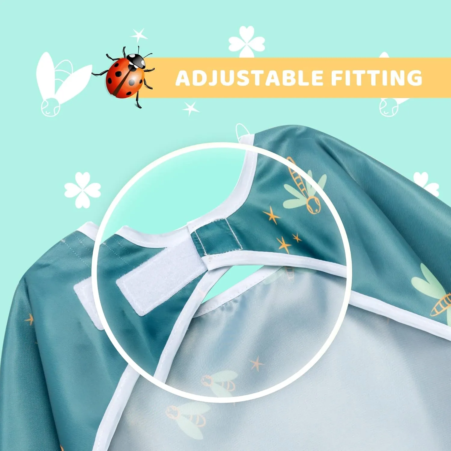 Little Dimsum Mess-Proof Baby Bibs|Infant Toddler Long Sleeve Waterproof Feeding Art Smock|Catching Food & Wipe Clean| Pack of 2 Colors(ants&dragonflies)