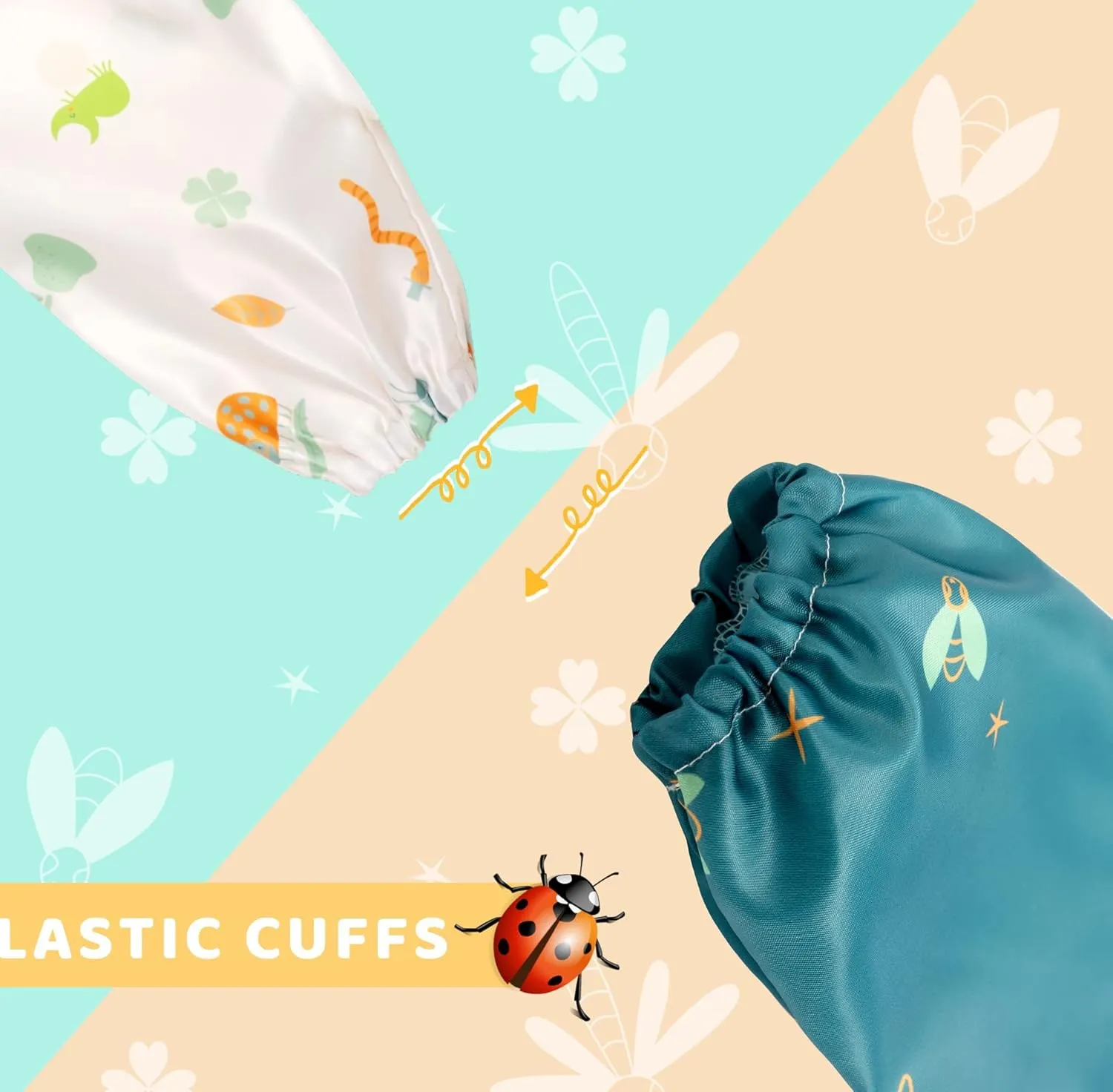 Little Dimsum Mess-Proof Baby Bibs|Infant Toddler Long Sleeve Waterproof Feeding Art Smock|Catching Food & Wipe Clean| Pack of 2 Colors(ants&dragonflies)