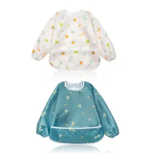 Little Dimsum Mess-Proof Baby Bibs|Infant Toddler Long Sleeve Waterproof Feeding Art Smock|Catching Food & Wipe Clean| Pack of 2 Colors(ants&dragonflies)