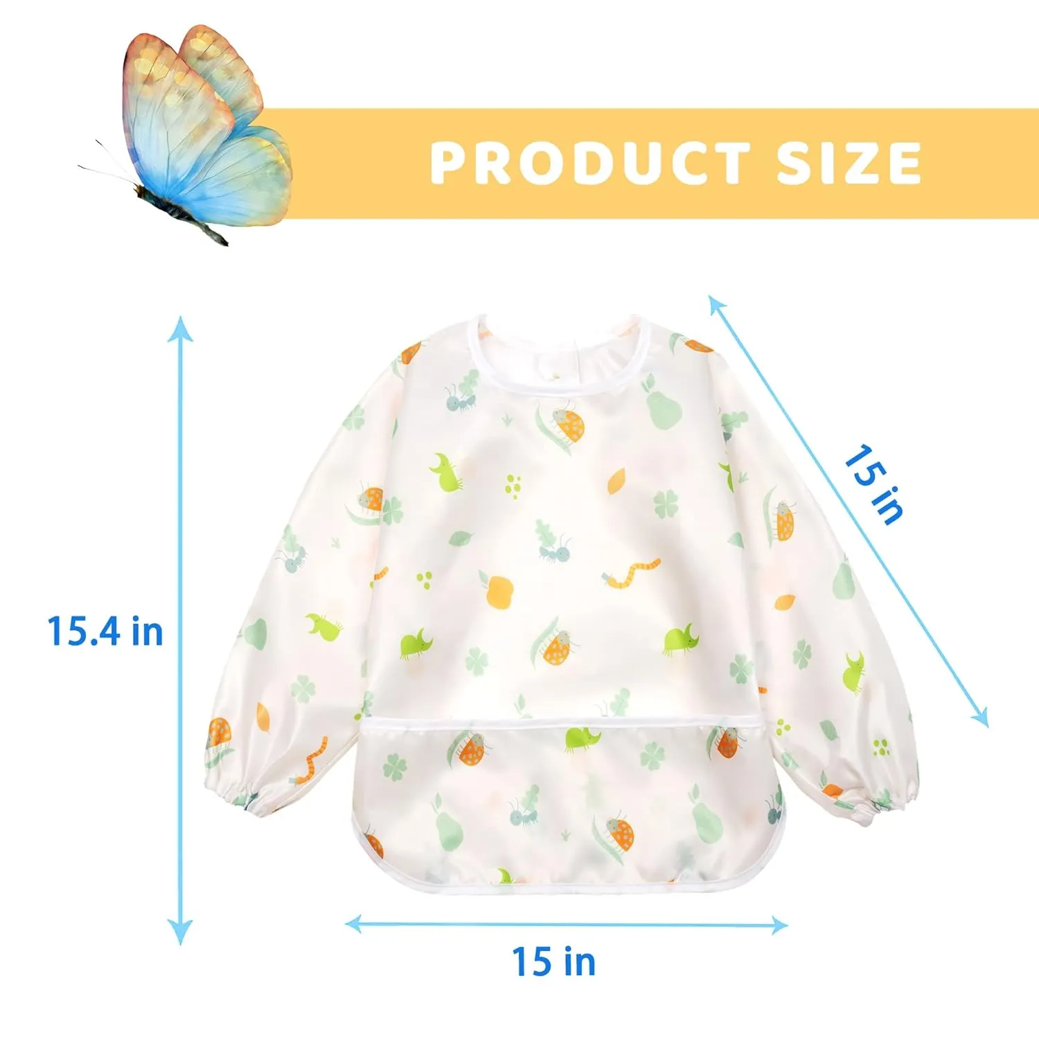 Little Dimsum Mess-Proof Baby Bibs|Infant Toddler Long Sleeve Waterproof Feeding Art Smock|Catching Food & Wipe Clean| Pack of 2 Colors(ants&dragonflies)