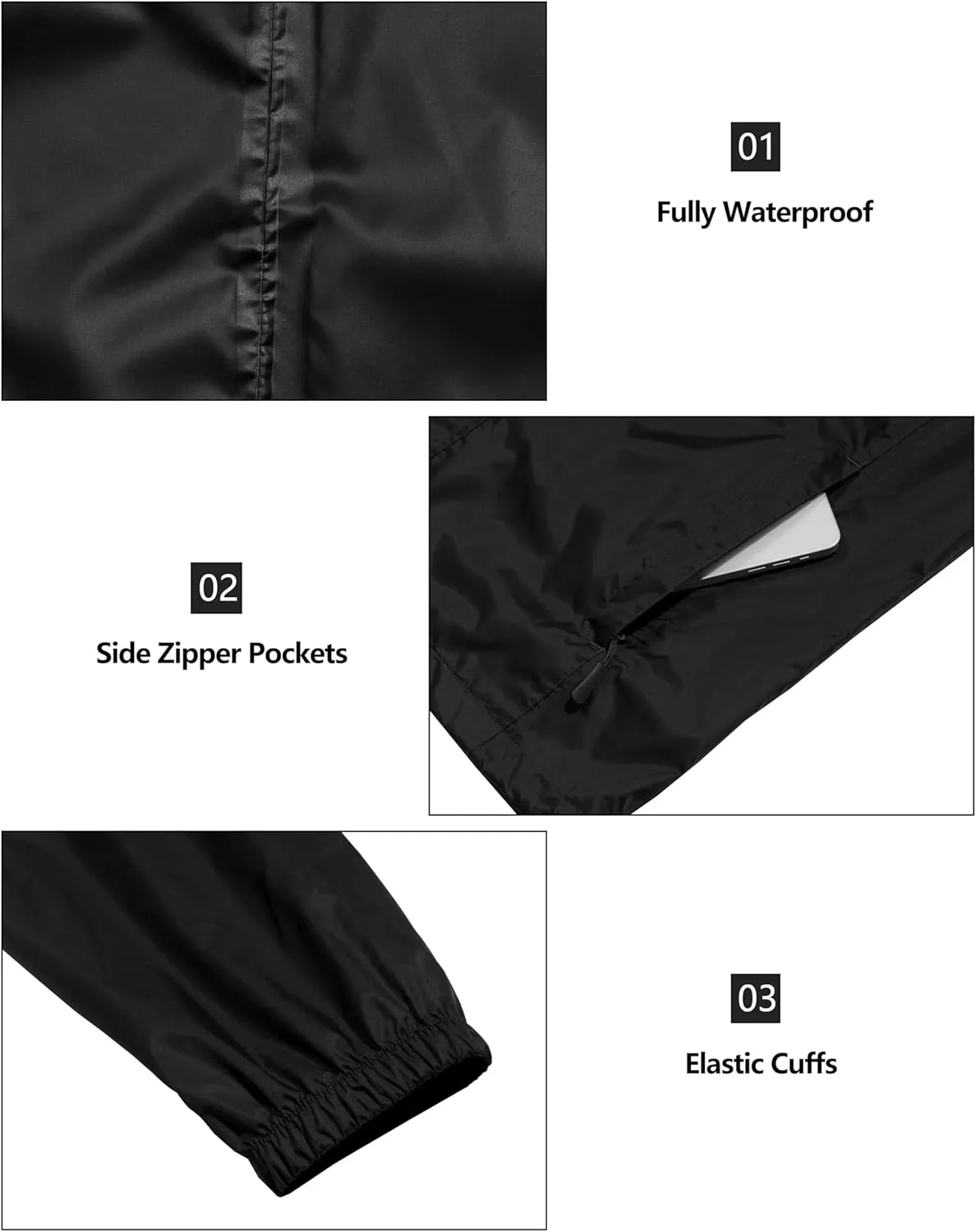 Little Donkey Andy Men's Packable Rain Jacket Windbreaker Waterproof Lightweight Rain Coat with Hood for Golf Cycling Hiking