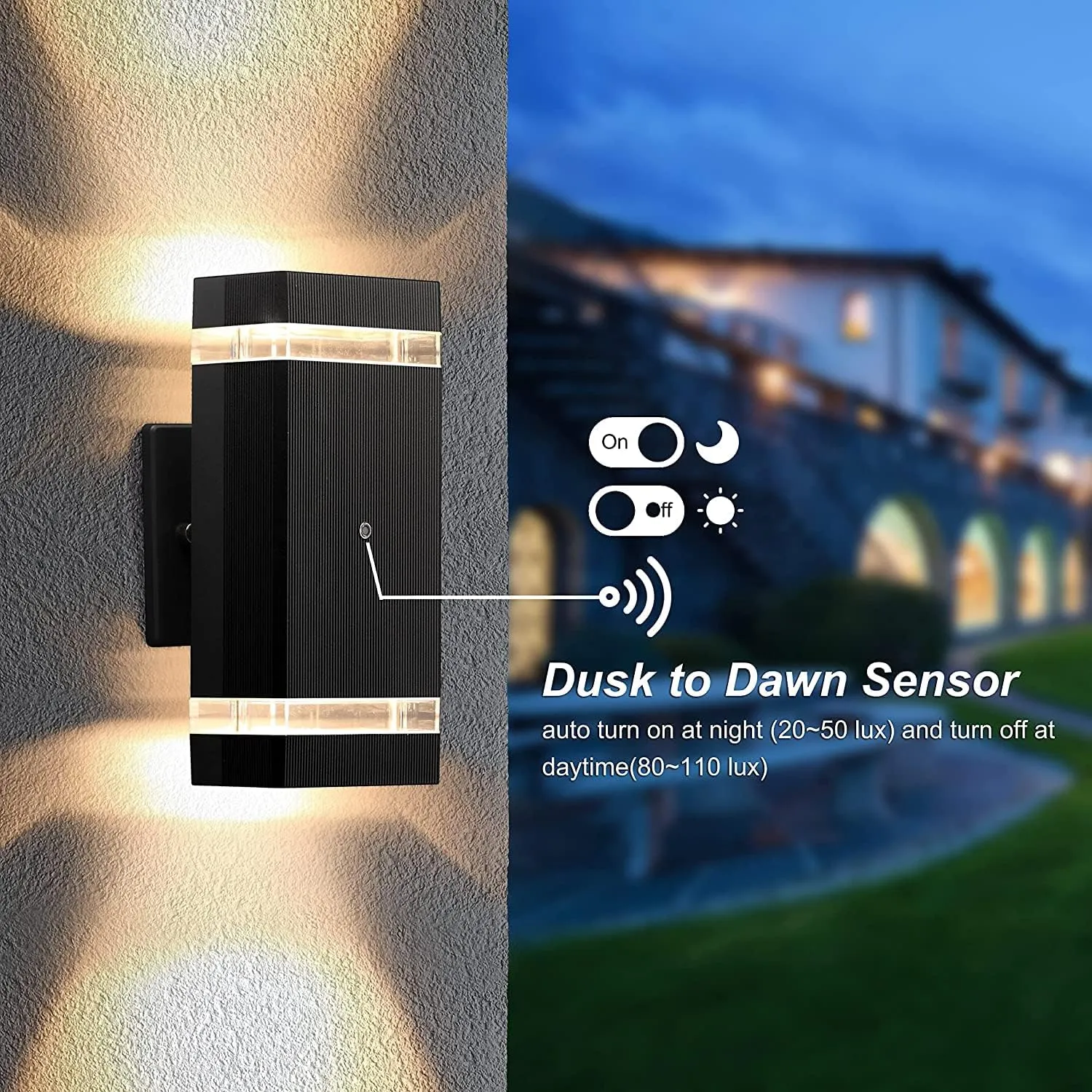 LMP Dusk to Dawn Outdoor Lighting, Wall Sconce with 5w LED Bulbs, Outside Lights for House IP65 Waterproof Aluminum Up and Down Outdoor Lights for House, Garage, Porch, Doorway