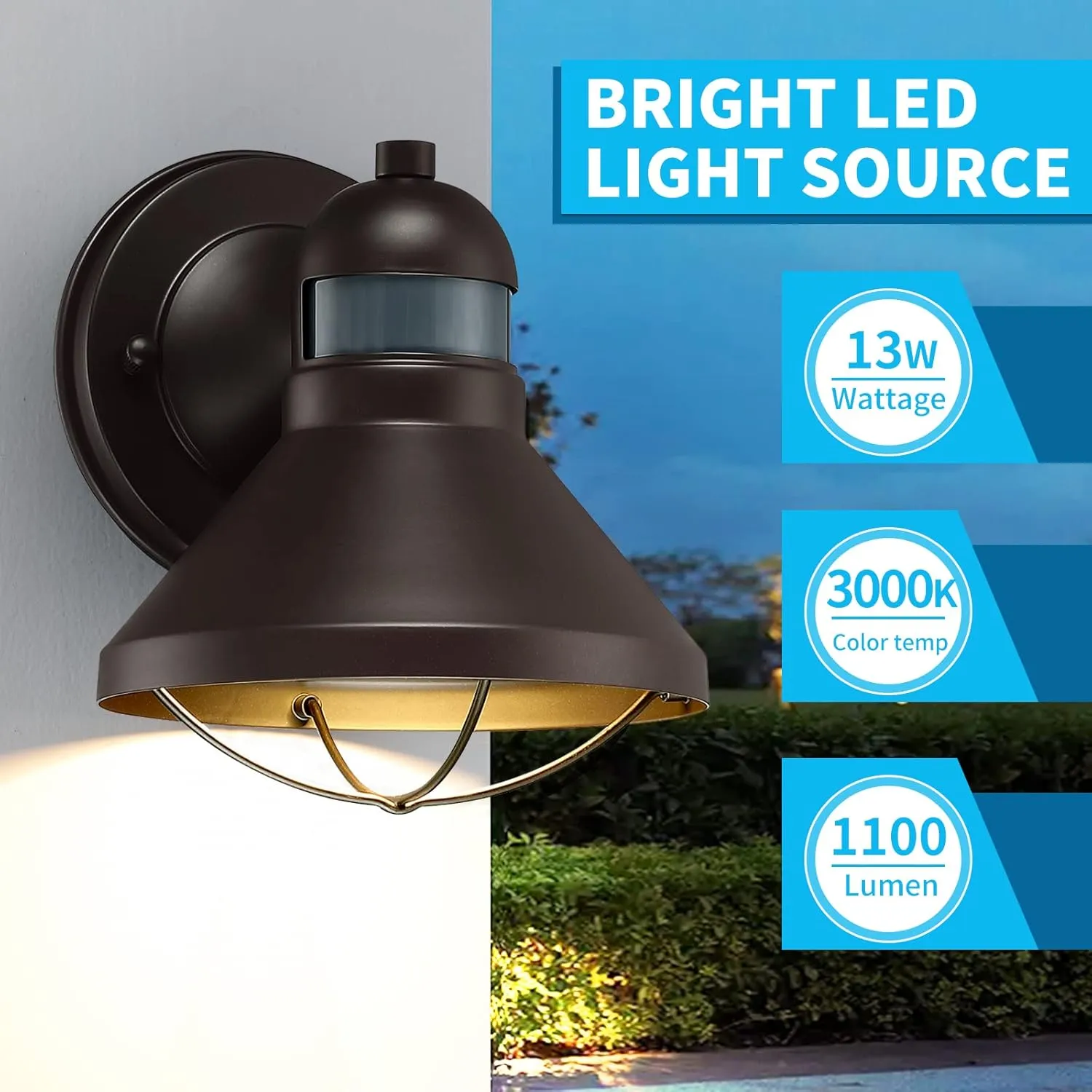 LONEDRUID Motion Sensor LED Outdoor Barn Lights Brown Exterior Wall Lantern Dusk to Dawn Outside Wall Mount Sconce Lighting Fixtures Antique Farmhouse Porch Lamp for House Patio Garage Front Door