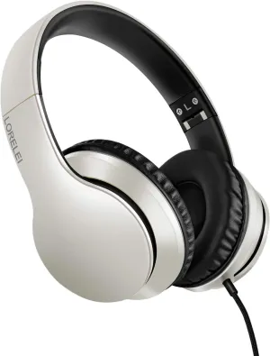 LORELEI X6 Over-Ear Headphones with Microphone, Lightweight Foldable & Portable Stereo Bass Headphones with 1.45M No-Tangle, Wired Headphones for Smartphone Tablet MP3 / 4