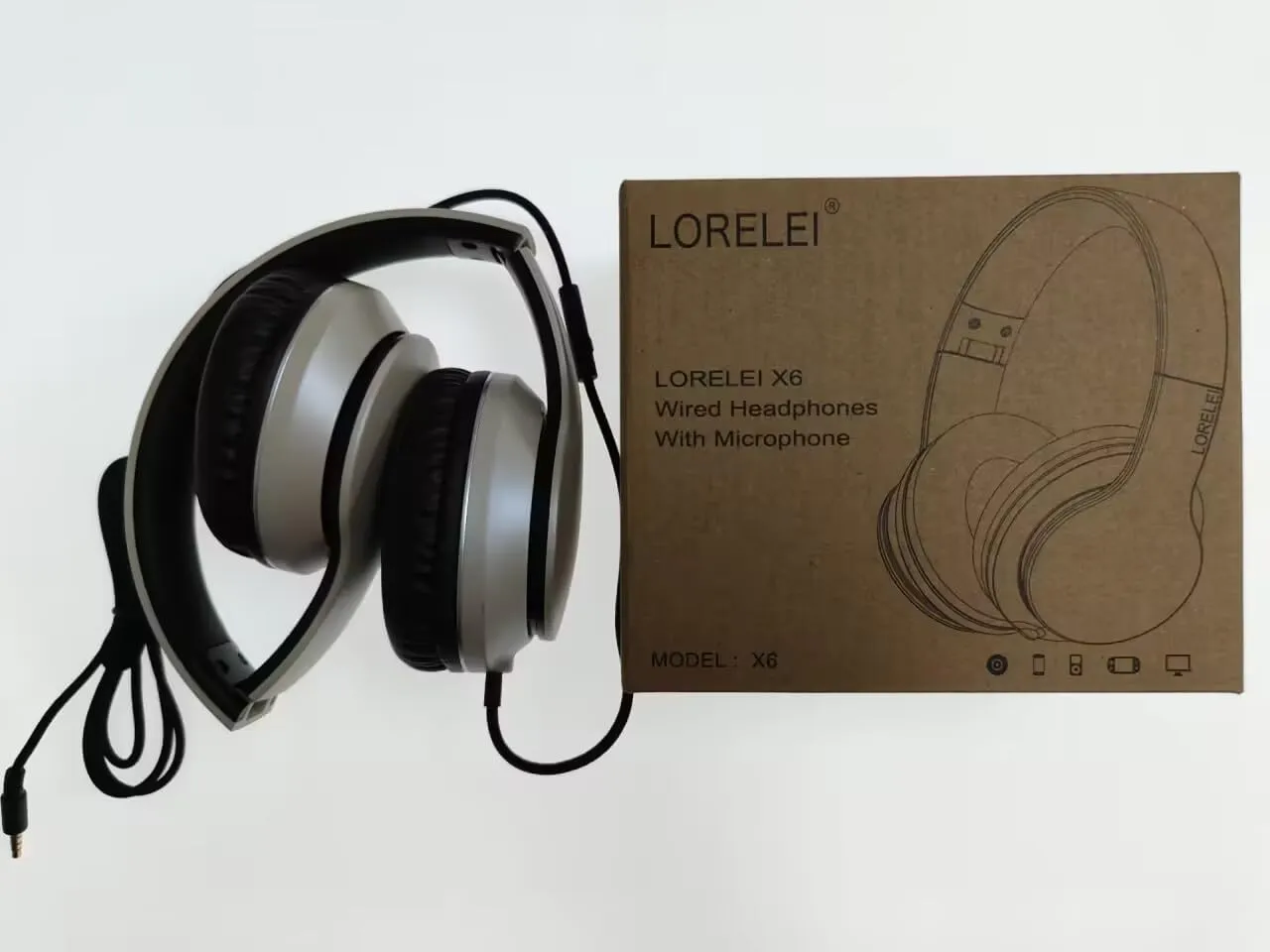 LORELEI X6 Over-Ear Headphones with Microphone, Lightweight Foldable & Portable Stereo Bass Headphones with 1.45M No-Tangle, Wired Headphones for Smartphone Tablet MP3 / 4