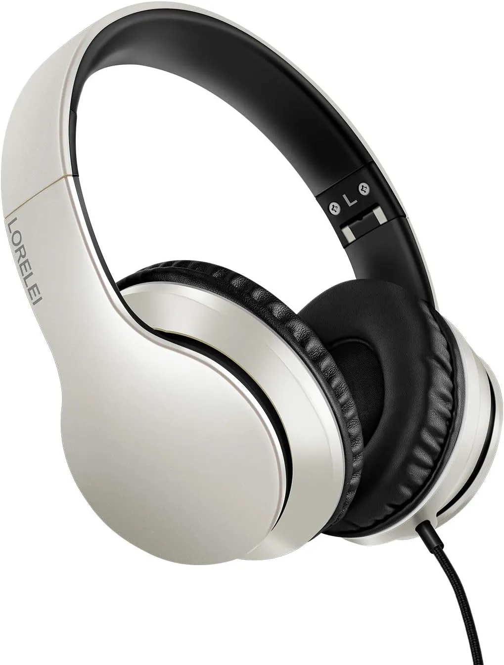 LORELEI X6 Over-Ear Headphones with Microphone, Lightweight Foldable & Portable Stereo Bass Headphones with 1.45M No-Tangle, Wired Headphones for Smartphone Tablet MP3 / 4