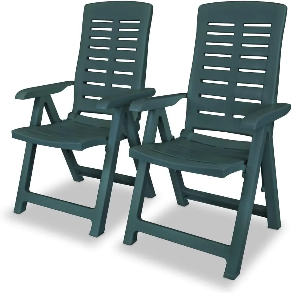Lounge Chair, Pool Chair, Reclining Patio Chairs 2 pcs, Easy to Clean Suitable for Patio, Porch, Backyard, Balcony, Garden Plastic Green