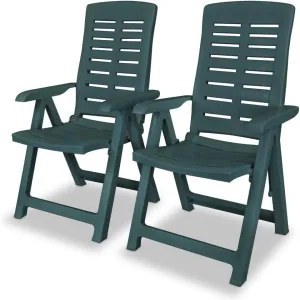 Lounge Chair, Pool Chair, Reclining Patio Chairs 2 pcs, Easy to Clean Suitable for Patio, Porch, Backyard, Balcony, Garden Plastic Green