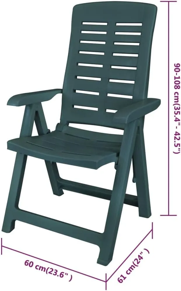 Lounge Chair, Pool Chair, Reclining Patio Chairs 6 pcs, Easy to Clean Suitable for Patio, Porch, Backyard, Balcony, Garden Plastic Green