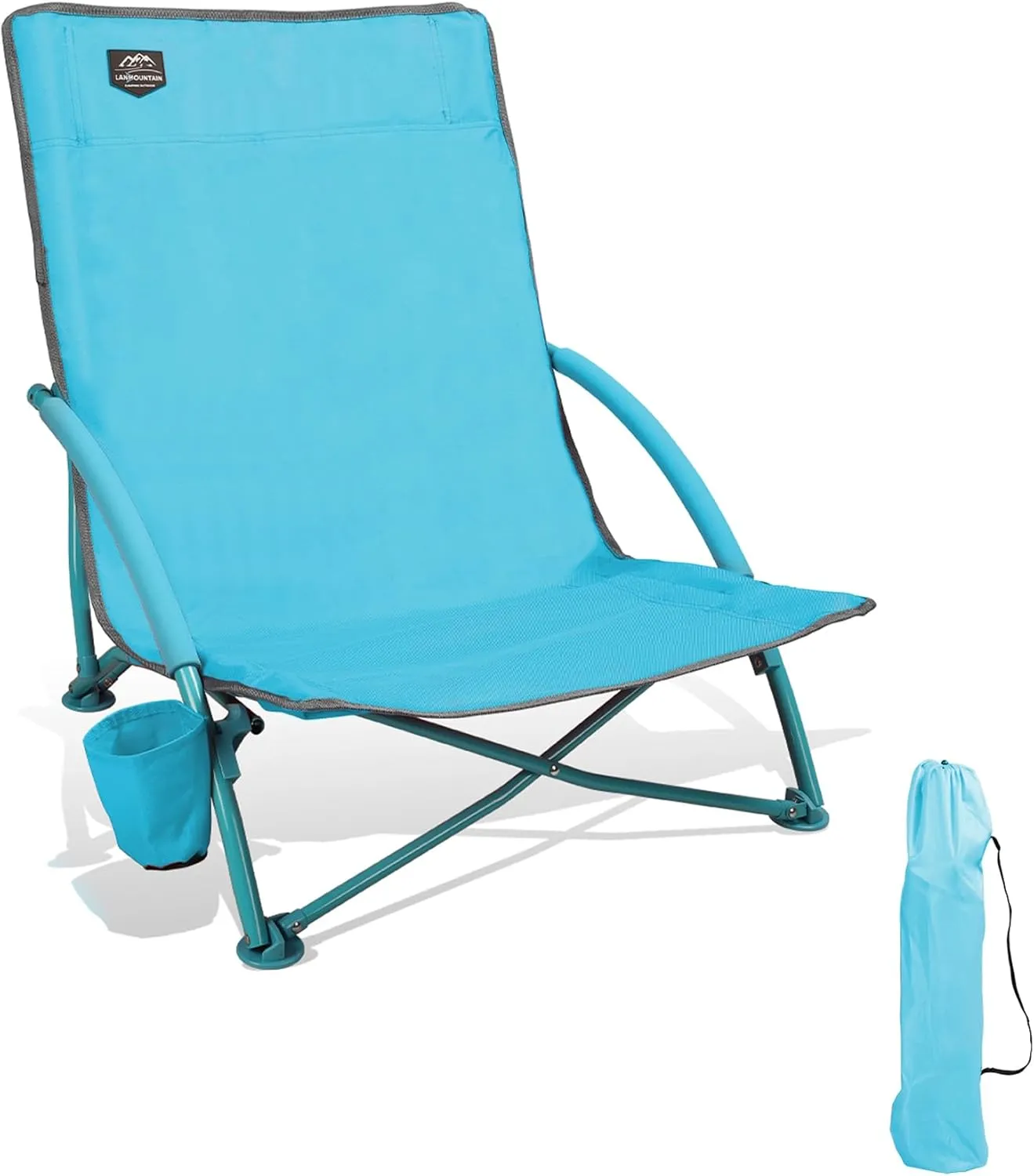 Low Beach Chair,Folding Recliner Camping Chair for Adults,Lightweight Backpacking Low Seat Camping Chairs with Cup Holder, Carry Bag for Outdoor Camp Lawn Picnic Festival,Blue