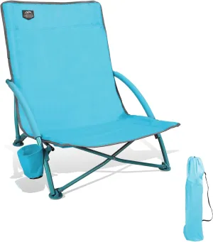 Low Beach Chair,Folding Recliner Camping Chair for Adults,Lightweight Backpacking Low Seat Camping Chairs with Cup Holder, Carry Bag for Outdoor Camp Lawn Picnic Festival,Blue