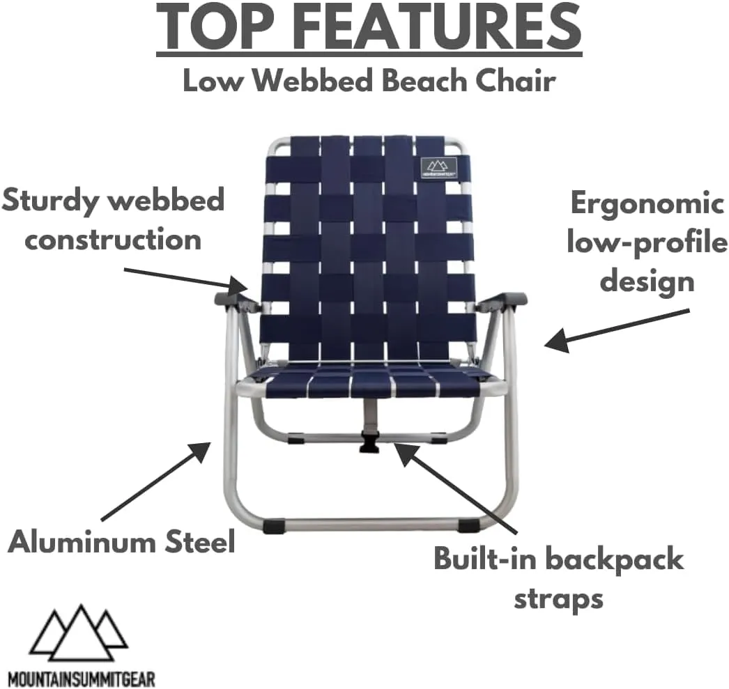 Low Webbed Beach Chair with Backpack Straps - Portable Lightweight Seating for Outdoor Adventures, Beach Days and Camping by Caddis Sports (2)
