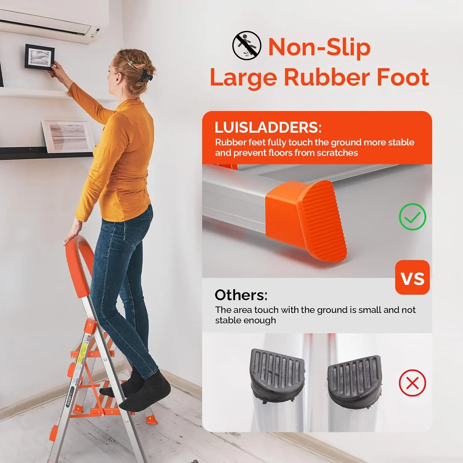 LUISLADDERS 2 Step Ladder Aluminum Lightweight Folding Step Stool Portable Home and Kitchen Anti-Slip Stepladder 350lbs EN131 (2 Step)