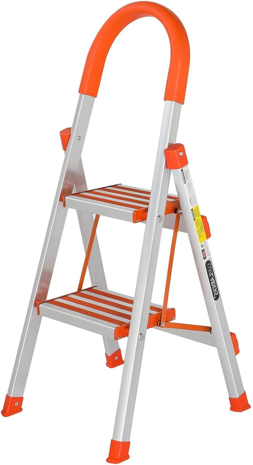 LUISLADDERS 2 Step Ladder Aluminum Lightweight Folding Step Stool Portable Home and Kitchen Anti-Slip Stepladder 350lbs EN131 (2 Step)
