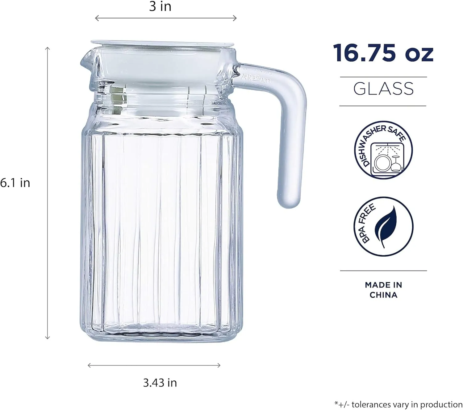Luminarc Quadro 16.75-Ounce Jug/Pitcher with White Lid