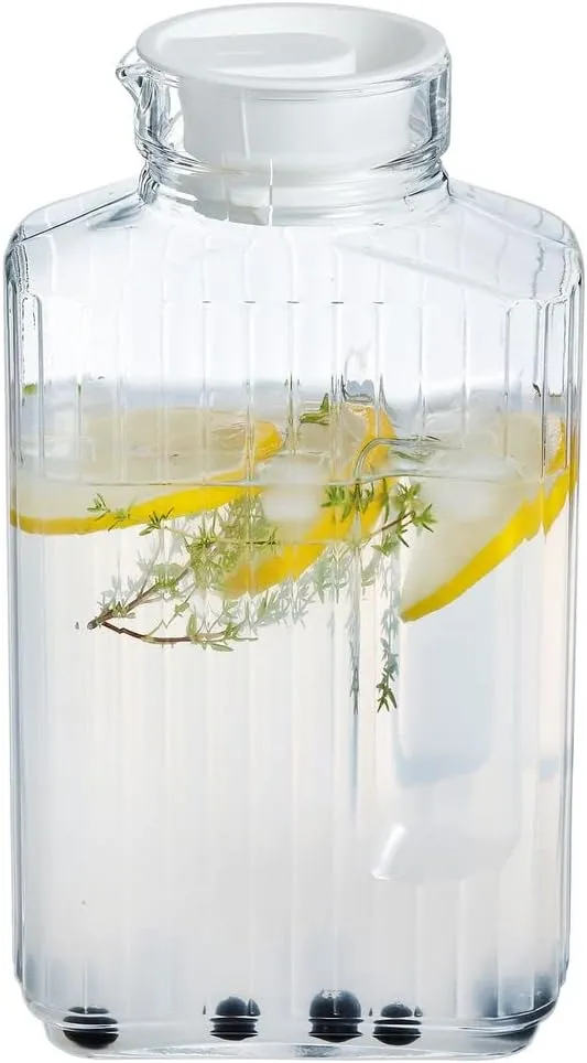 Luminarc Quadro 2-Liter Glass Pitcher with Lid, 67.5 Ounce, Clear/White