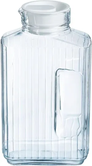 Luminarc Quadro 2-Liter Glass Pitcher with Lid, 67.5 Ounce, Clear/White
