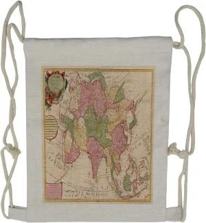 Lunarable Asian Drawstring Backpack, Vintage Historic World Map, Sackpack Bag