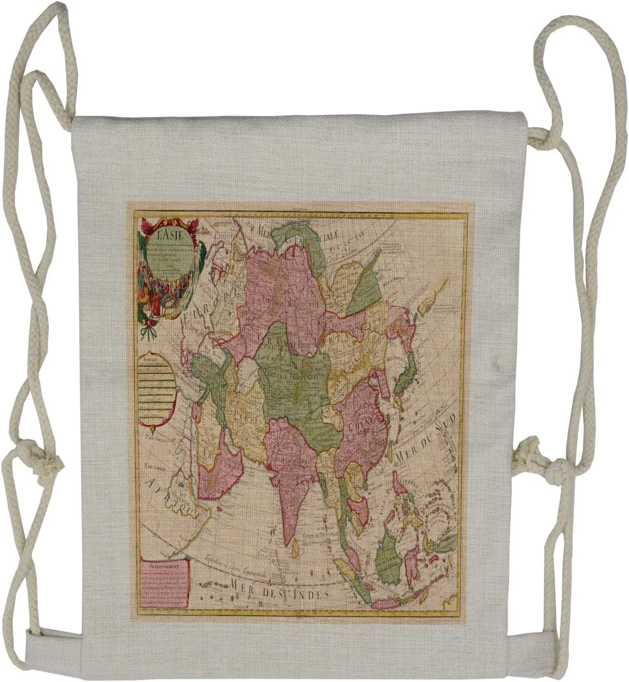 Lunarable Asian Drawstring Backpack, Vintage Historic World Map, Sackpack Bag