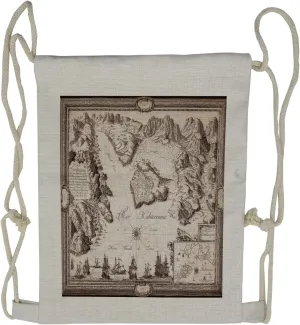 Lunarable Map Print Drawstring Backpack, Countries and Kingdoms, Sackpack Bag