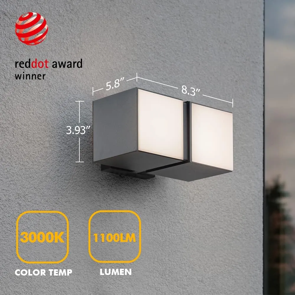 LUTEC Cuba 3000K 1100LM LED Integrated Porch Wall Light Outdoor and Indoor Bedroom LED Wall Lantern Sconce-Black