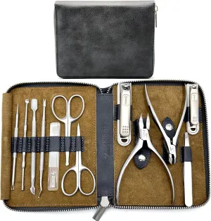 LYGA Nail Clipper Set 12 Pcs with Leather Case, Manicure Set for Men/Women, Quality Pedicure Kit, Quality Gift., Black