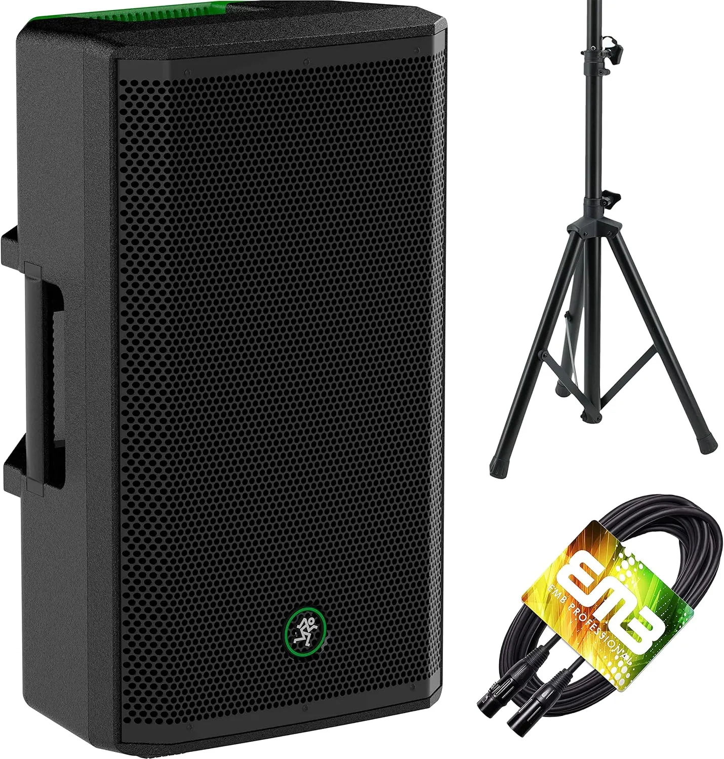 Mackie Thrash 215 1300-watt 15-inch Powered Loudspeaker with 15" Woofer, 1" Titanium Compression Driver, and Thermal Limiter with EMB Speaker Stand and Cable Thrash215 Bundle