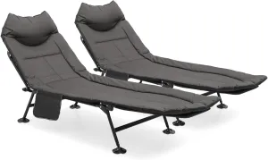 MADOG Camping Beds for Adults, 180° Adjustable Reclining Outdoor Lounger Cot Bed for Sleeping with Carry Bag, Portable Camping Bed for Outdoor Camping Office Use, Supports 250 lbs (Black, Set of 2)