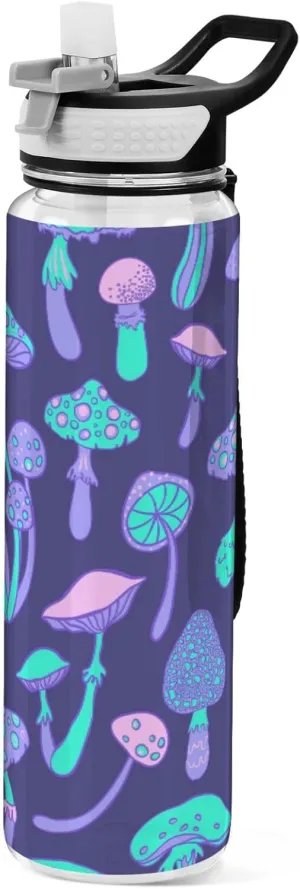 Magic Mushrooms Kids Water Bottle with Straw Psychedelic 60s Hippie Sports Bottles BPA-Free Tritan Plastic Water Jug for Women Men Gym Outdoors