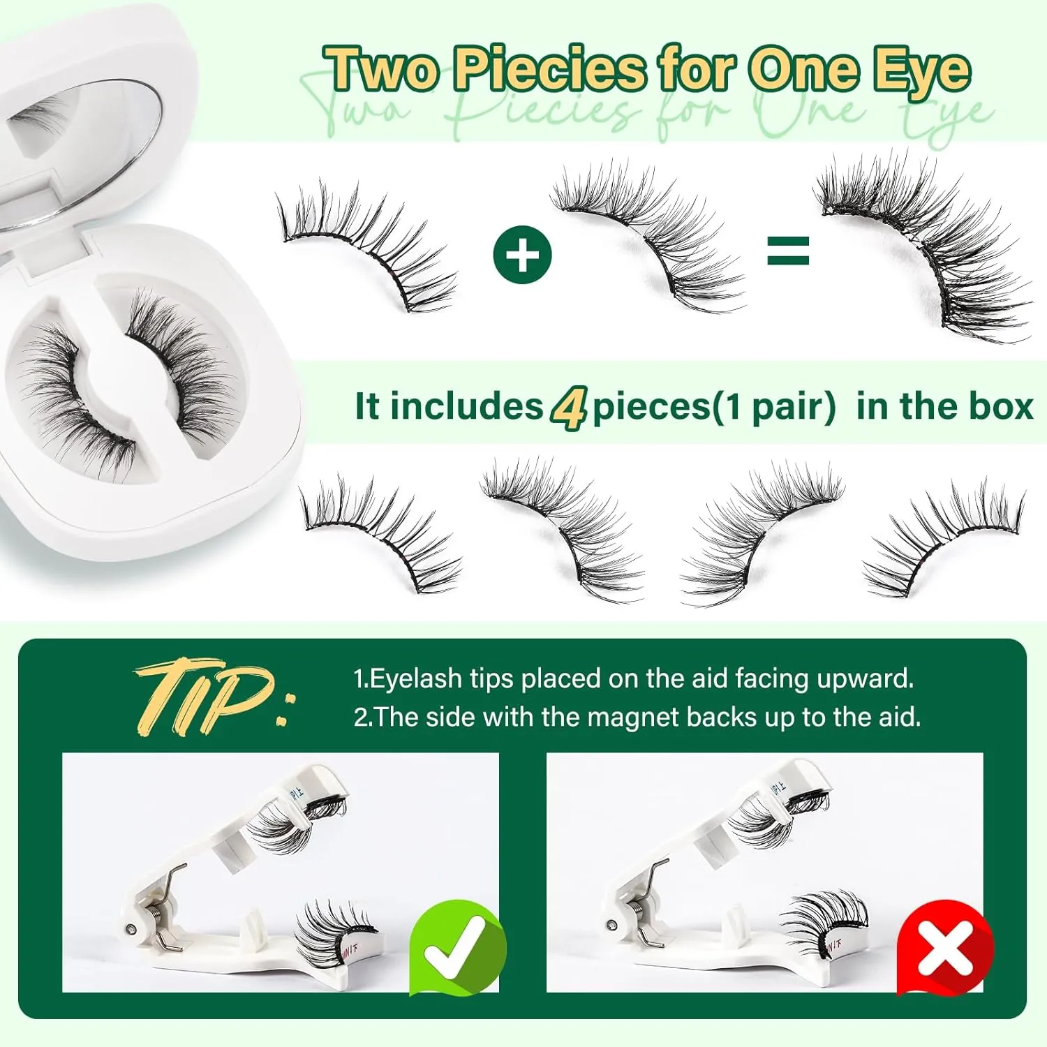Magnetic Eyelashes Kit: No Glue Reusable Eyelashes, Single Pair, Radiant, Black, Faux Mink, Soft, Lightweight, Natural Appearance