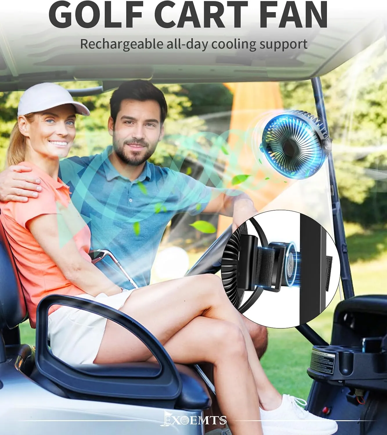 Magnetic Golf Cart Fan Rechargeable, 10000mAh Battery, 4-Speed Quiet Cruise Fan with LED Light, 360° Portable Rotation, Strong Magnet Base, USB-C, Compatible with EZGO Club Car YAMAHA, 1 PCS