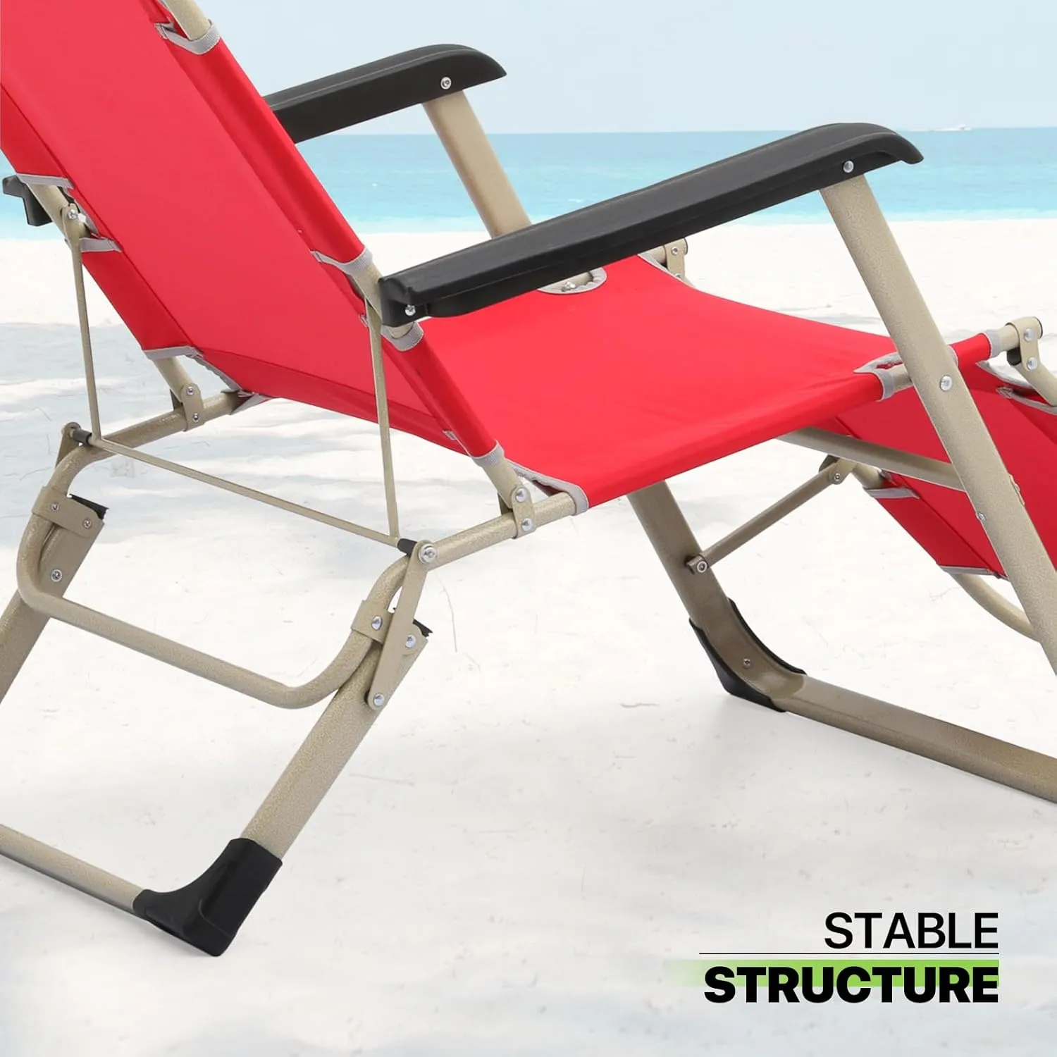 Magshion 2 Pieces Patio Folding Lawn Lounge Chairs Outdoor Lounger Chair Camp Reclining Lounge Chair with Additional Support Bar and Adjustable Headrest for Poolside Backyard