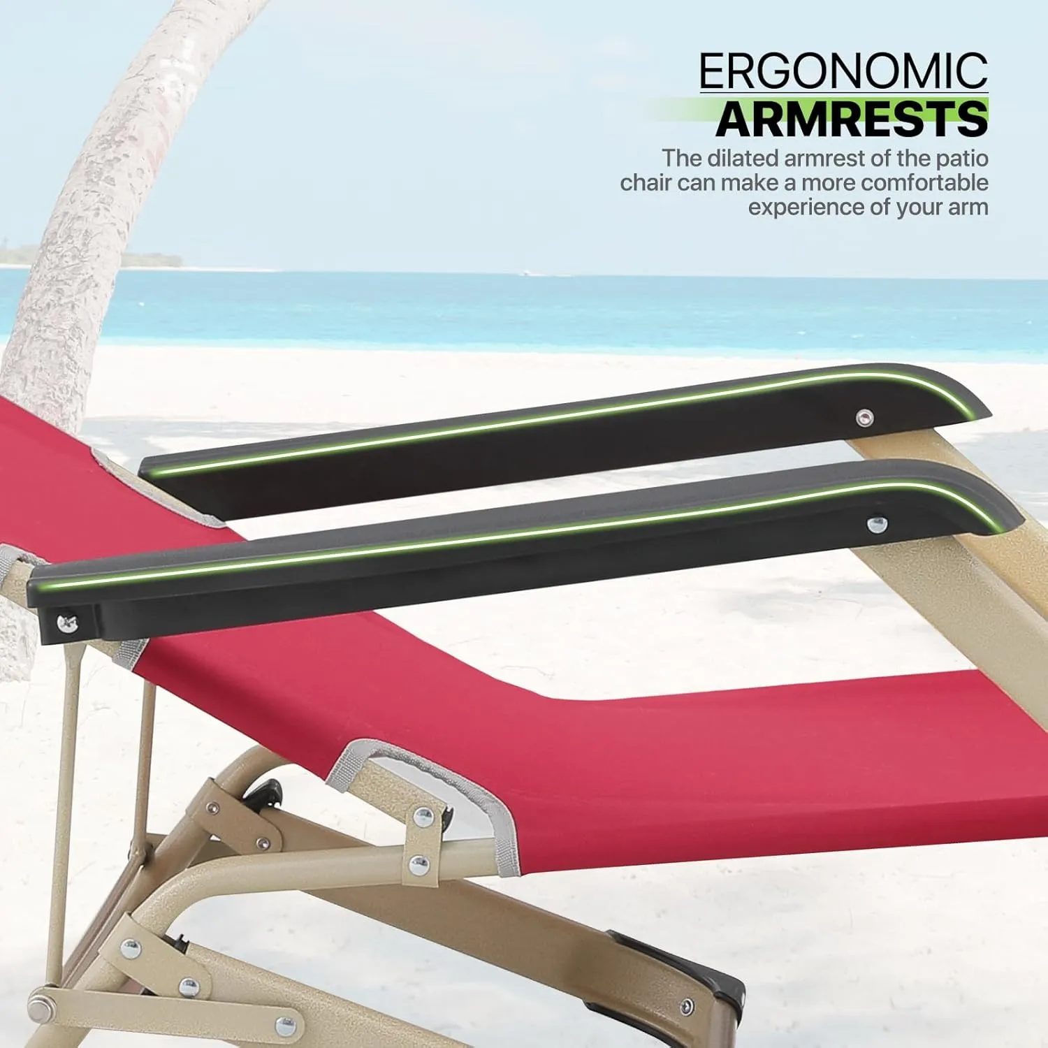 Magshion 2 Pieces Patio Folding Lawn Lounge Chairs Outdoor Lounger Chair Camp Reclining Lounge Chair with Additional Support Bar and Adjustable Headrest for Poolside Backyard