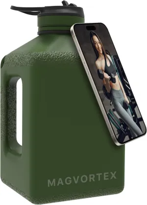Magvortex Water Bottle 91oz, BPA-Free Plastic, Magnetic Phone Holder, Wide Mouth, Leakproof Flip-Top Lid, Large Daily Intake Chug Bottle for Hydration, Gym, Hiking & Daily Use