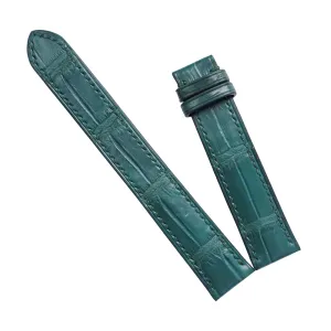 Malachite Green Alligator leather watch band, Handmade Alligator watch strap (14mm, Steel Folding Clasp)
