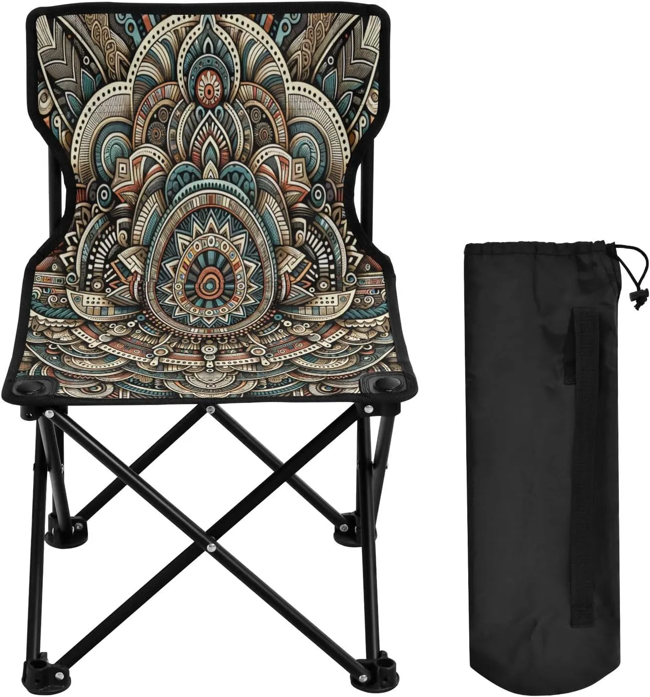 Mandala Flower Texture Portable Outdoor Folding Chair Anti-Slip Padded Oxford Cloth Stool Camping Chair Small for Beach Hiking Fishing Gardening Quad Camp Chair