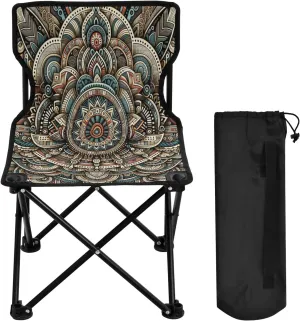Mandala Flower Texture Portable Outdoor Folding Chair Anti-Slip Padded Oxford Cloth Stool Camping Chair Small for Beach Hiking Fishing Gardening Quad Camp Chair