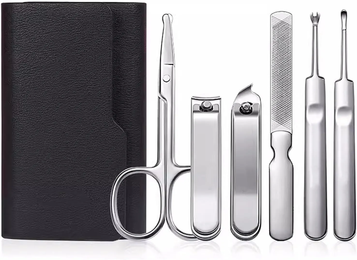 Manicure Set, Travel Mini Nail Clippers Kit Pedicure Care Tools, 6 pcs Stainless Steel Grooming kit,Black