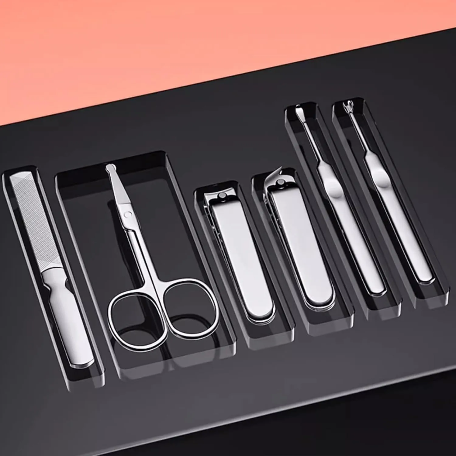 Manicure Set, Travel Mini Nail Clippers Kit Pedicure Care Tools, 6 pcs Stainless Steel Grooming kit,Black
