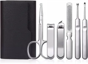 Manicure Set, Travel Mini Nail Clippers Kit Pedicure Care Tools, 6 pcs Stainless Steel Grooming kit,Black