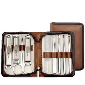 Manicure Set,Nail Clipper Set,9 Pieces Professional Stainless Steel Nail Care Tools,Pedicure Tools,with Brown Leather Bag for Home, Workplace, Outdoor Travel, Gift Giving (Brown)