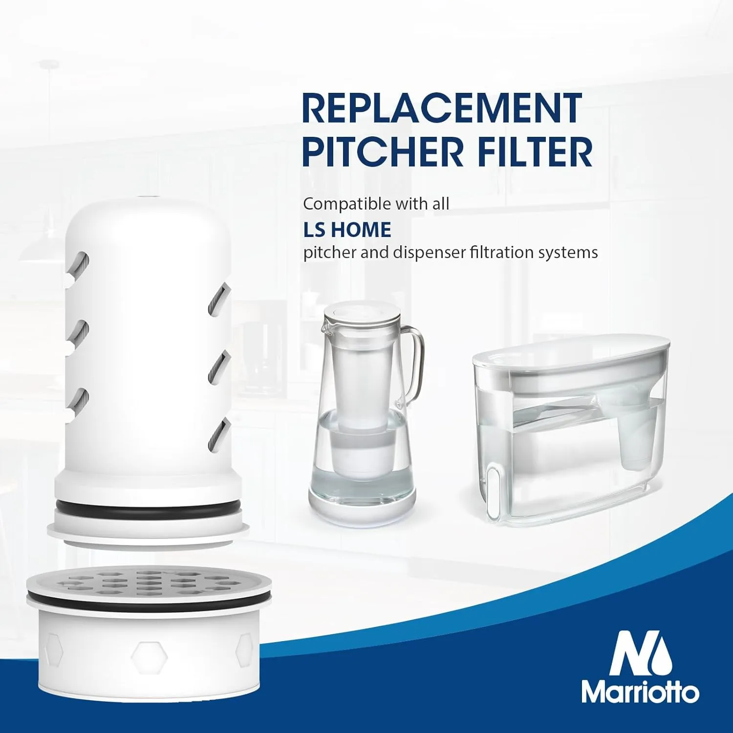 MARRIOTTO Water Filter Replacement for LS Home Dispenser 18 Cup/Glass Pitcher 7 Cup/Plastic Pitcher 10 Cup/Plastic Pitcher 7 Cup, 2 Membrane Micro Filter and 4 Activated Carbon   Ion Exchange Filter