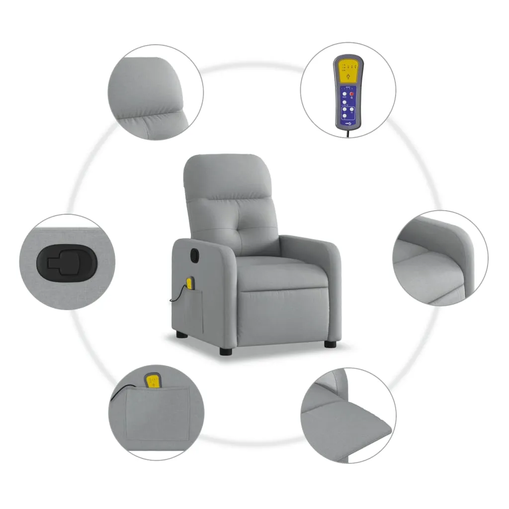 Massage Recliner Chair Light Gray Fabric